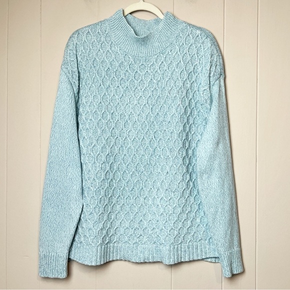 Talbots Honeycomb High-Low Mock Neck Sweater XL pastel blue cable knit casual - Picture 3 of 11